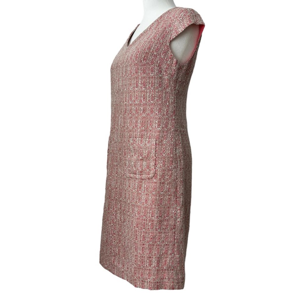 Talbots Petites Pink White Tweed V-Neck Cap Sleeve Sheath Midi Dress (2P) - Picture 4 of 16